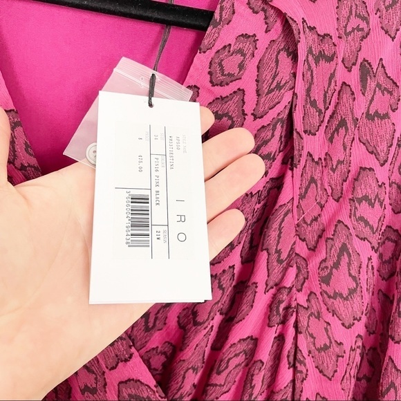 IRO Tiestina Leopard Print Mini Dress Red Pink Party Evening Long Sleeve Wrap - Picture 8 of 14